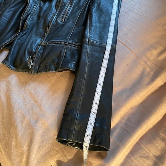 All Saints Black-Gray Cargo Leather Biker Jacket - Picture 9 of 11